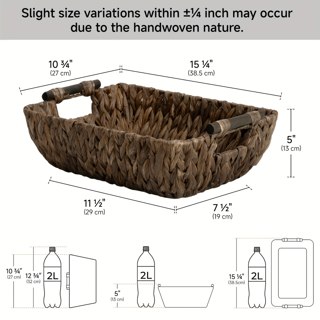 Water Hyacinth Woven Storage Baskets 2-Pack with Wooden Handles in Natural Seagrass Options — image 5