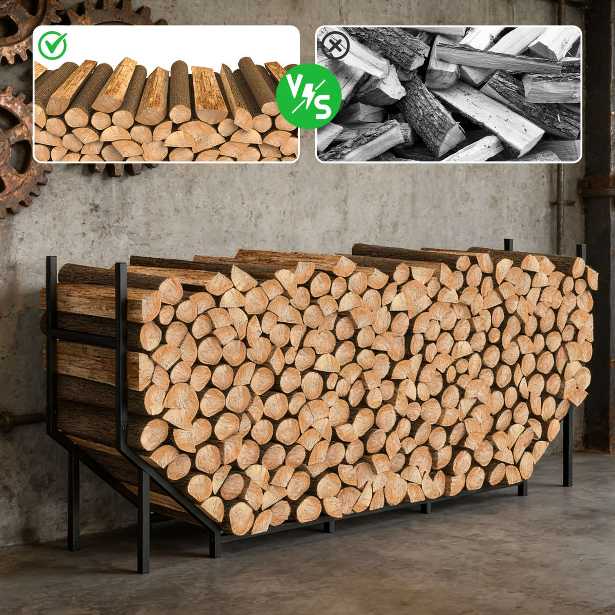 Firewood Rack | Heavy Duty Steel Indoor Outdoor Fireplace Patio Deck — image 17