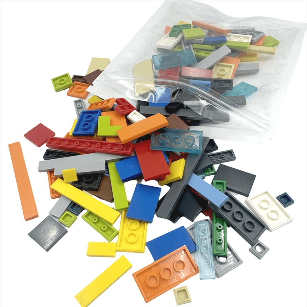 Bulk Flat Tile Building Blocks 150 Pcs – Smooth Thin Plate Bricks 1x1 1x2 1x6 LEGO Compatible MOC Accessories Kids Creative B
