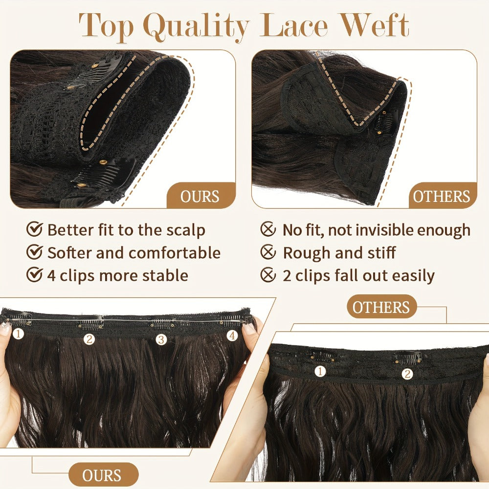 Hair Extensions Wavy 18-Inch Synthetic Halo Weft with Clear Wire, Two Clips and Ten Color Options — image 11
