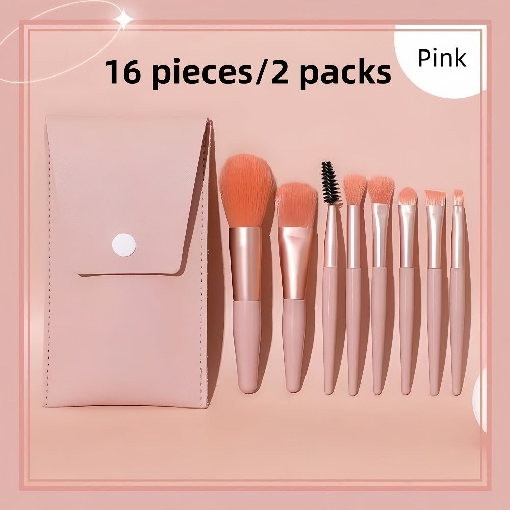 Makeup Brush Set 16pcs Complete Face Brush Kit – Blush Powder Eyeshadow Contour Brow & Lip Brushes, Soft Blendable Fragrance-