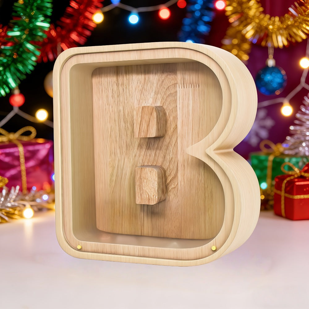Alphabet Letter Piggy Bank A-Z Wooden Coin Bank Large Capacity Transparent – Personalized Savings Box for Kids | Back to Scho