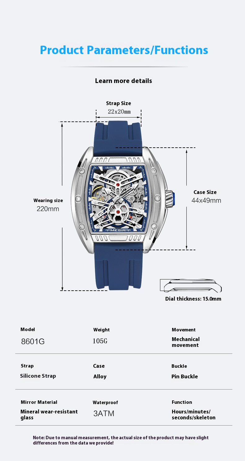 Men's Wine Barrel Type Mechanical Watch Silicone Tape