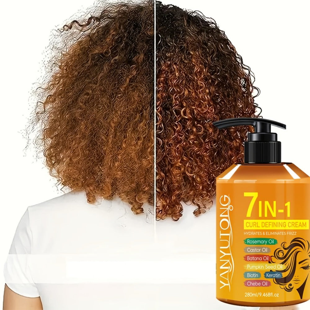 Argan Oil & Rosemary Curling Cream 280ml – 7-in-1 Moisturizing Long-Lasting Hold, Defines Waves & Curls, Naturally Fluffy Fri