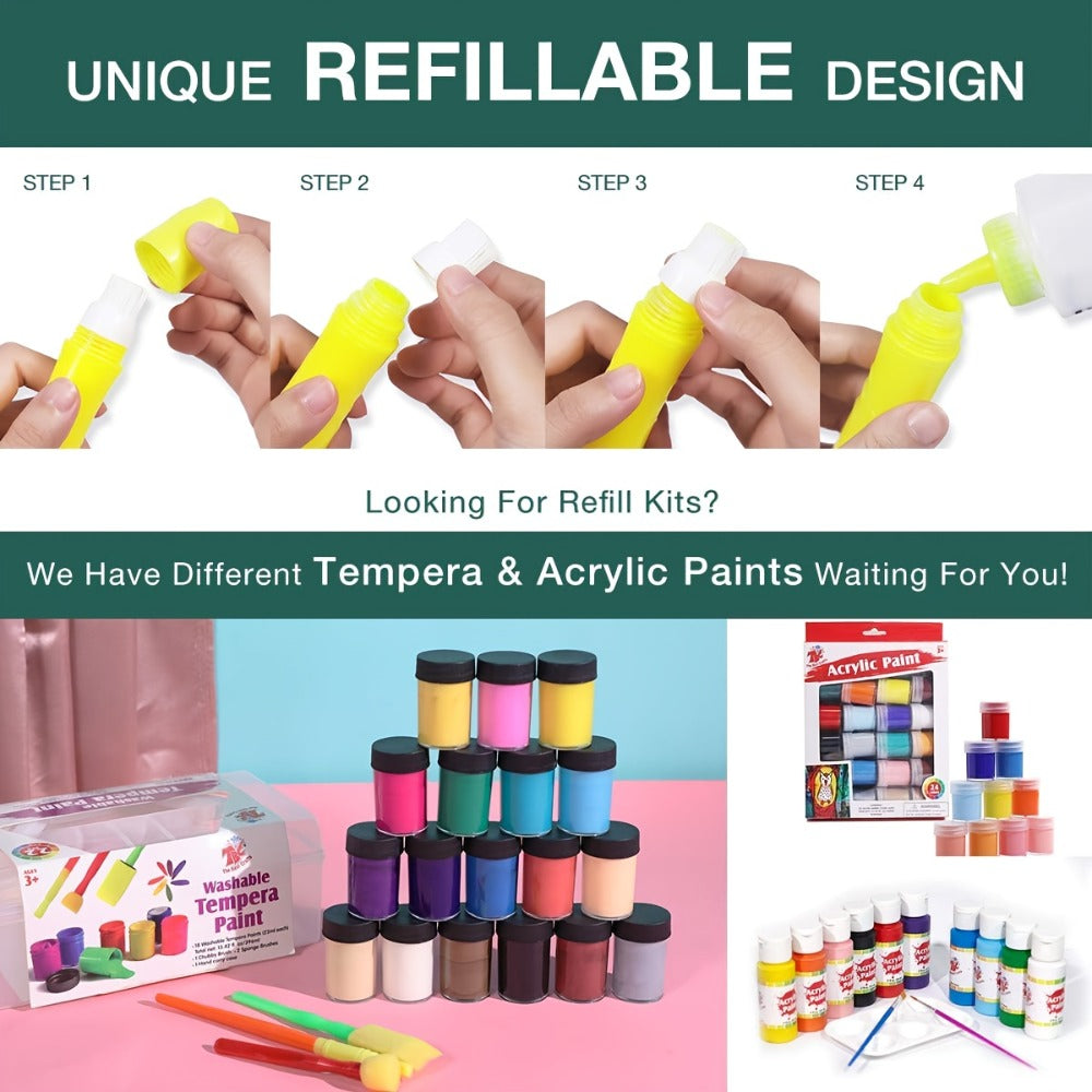 12-Color Neon Squeezable Tempera Paint Brush Pen Set with 24 ml Source Fill Labels and Tray — image 7