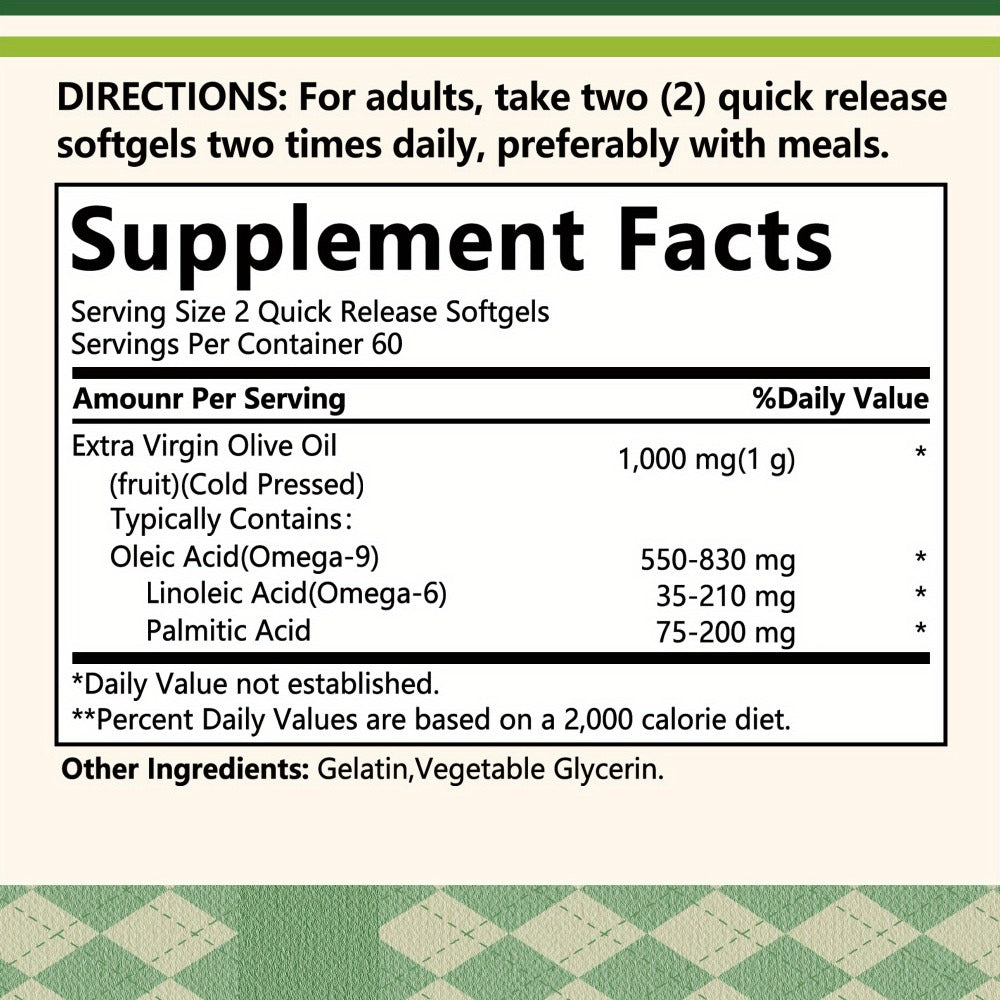 Extra Virgin Olive Oil Capsules 120 Softgels with Omega-9 Omega-6 & Palmitic Acid for Bath Time, Home Spa and Personal Care —