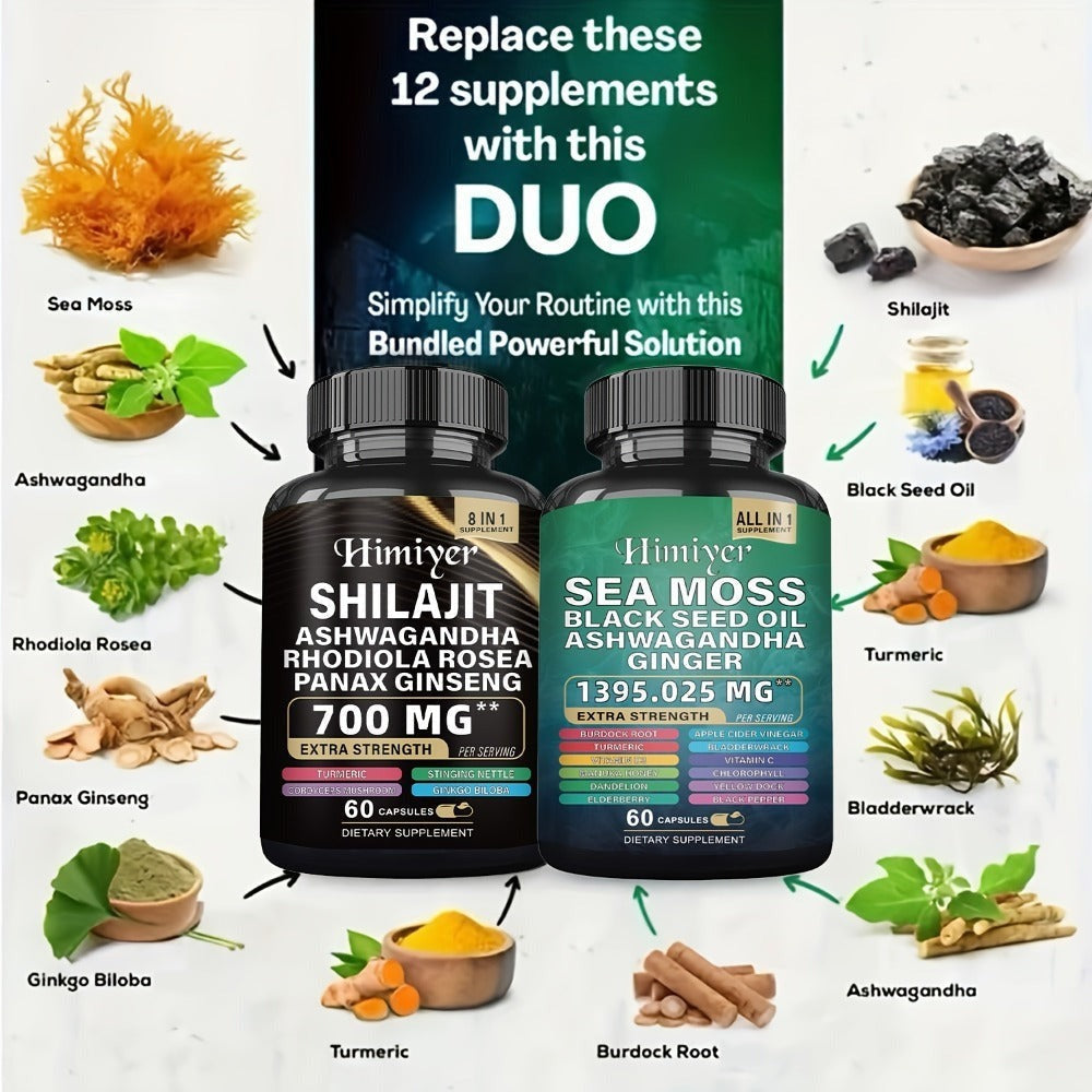 Dietary Supplement Six-Bottle Bundle with Himiyer Label, Sea Moss and Shilajit 60-Capsule Formulas — image 5