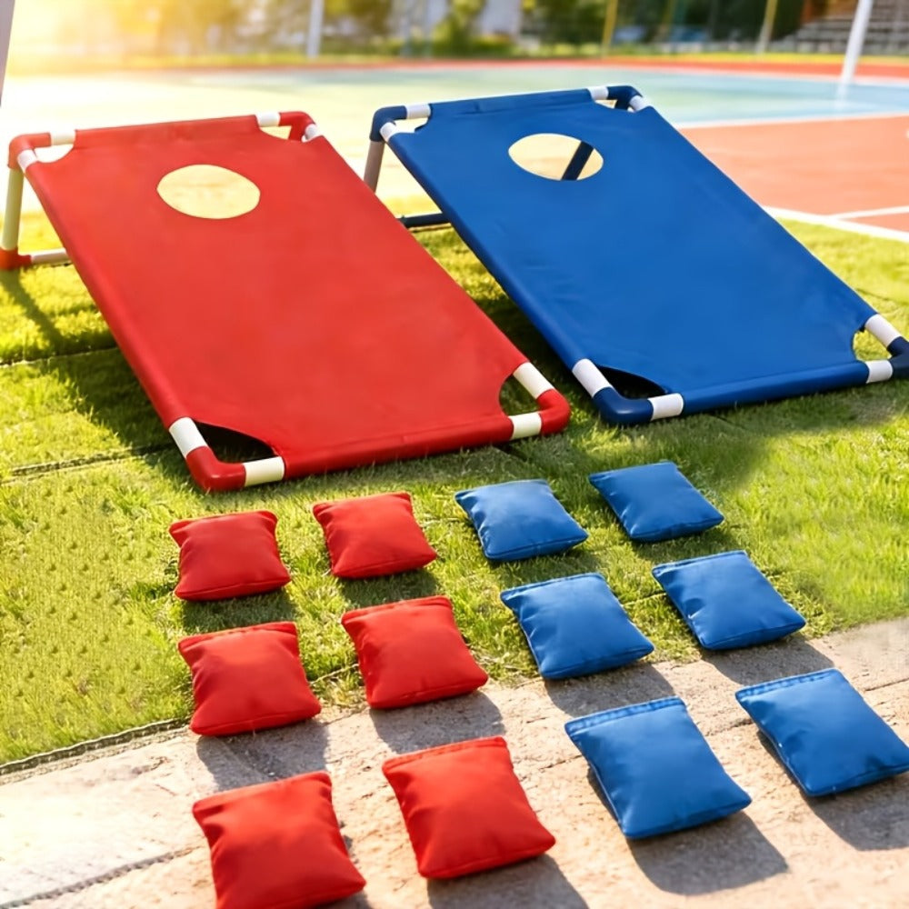 Portable Cornhole Game Set for Outdoor, 2 Boards with 12 Bean Bags & Storage Bag, Blue & Red — image 1