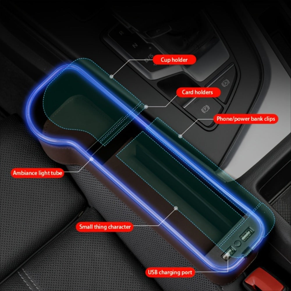 Black Lighted Seat-Gap Car Organizer with Phone Slot, USB Ports and Driver, Passenger or Pair Options — image 7
