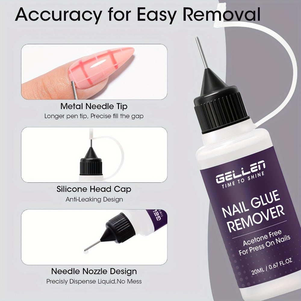 Nail Glue Remover 20ml Precision Needle Applicator Acetone Free – Fast Acting No-Mess Formula for Press On Nails Gel X Nail T