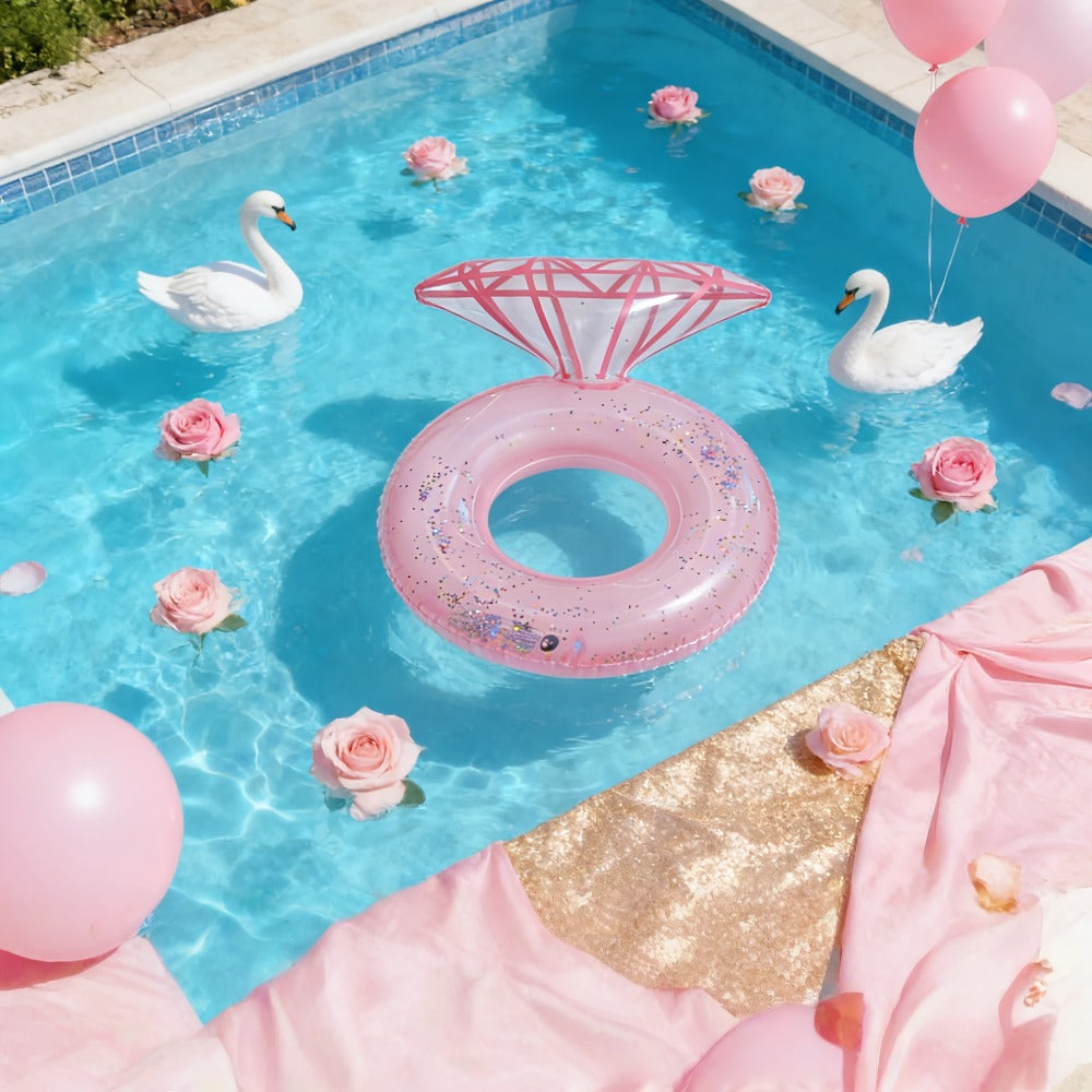 Giant Engagement Ring Pool Float, 49 x 31-Inch Inflatable in Gold, White or Pink for Bridal Pool Parties — image 8