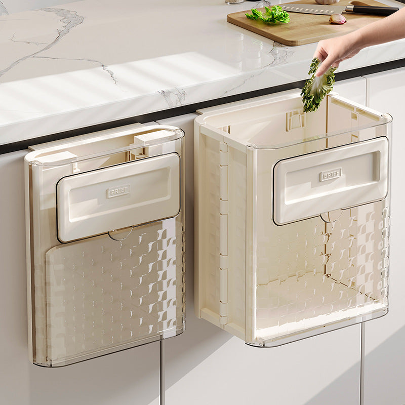 Kitchen folding trash can wall hanging large caliber leftovers bin transparent thickened folding trash can
