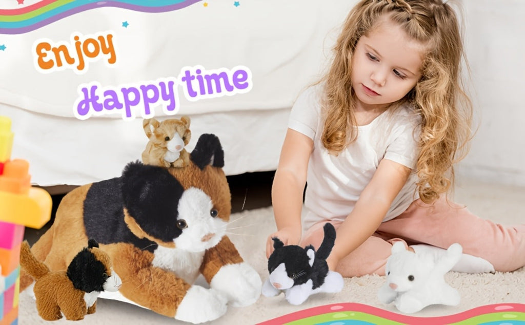 Stuffed Animal Mommy Cat Set with Four Baby Kittens, Five-Piece Family Design and Soft Fabric — image 11