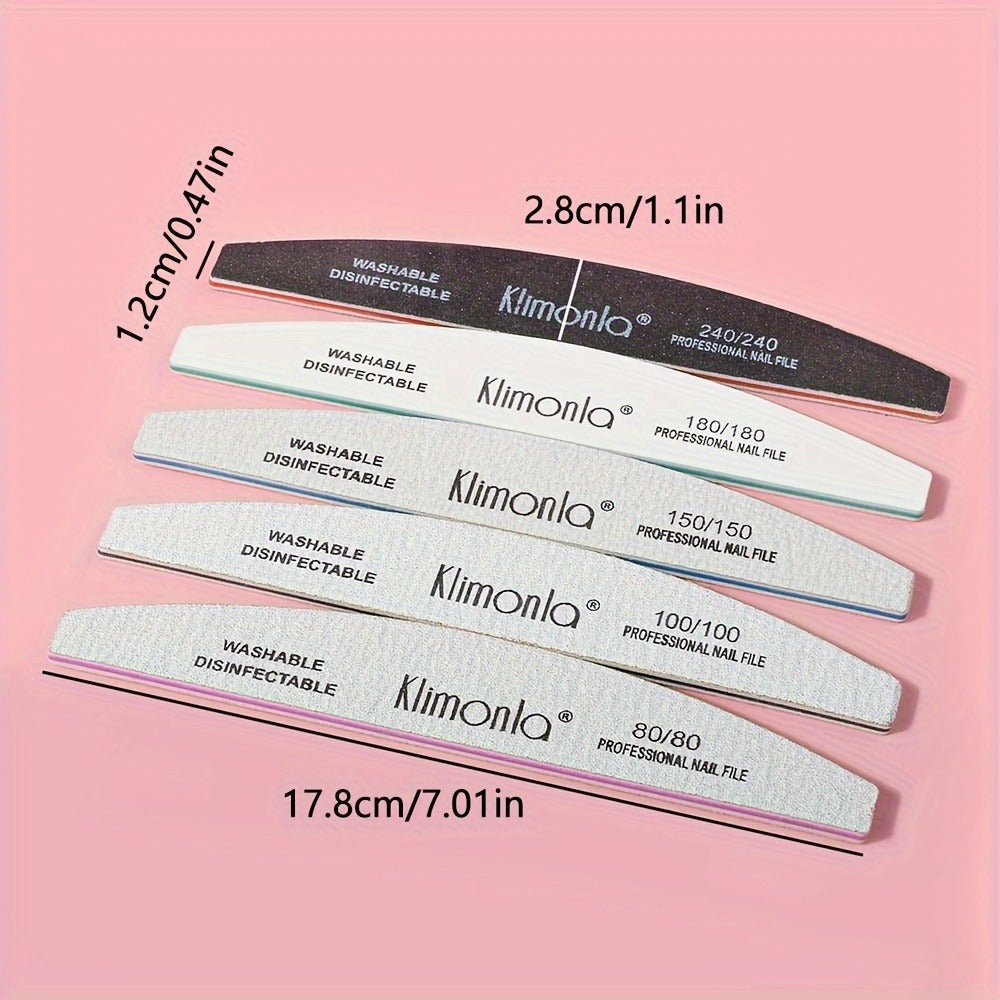 Nail File Set Professional Half Moon Rolled Sanding Strips 5 & 10 Pcs – Gray Sanding Bands for Shaping Buffing Smoothing Natu