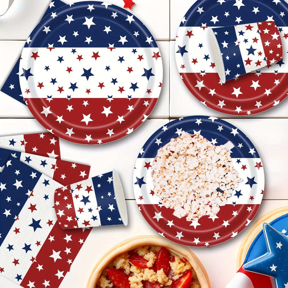 Patriotic Tableware Party Supplies Set with 140 Pieces for 20 Red White Blue Star-Print Settings — image 4