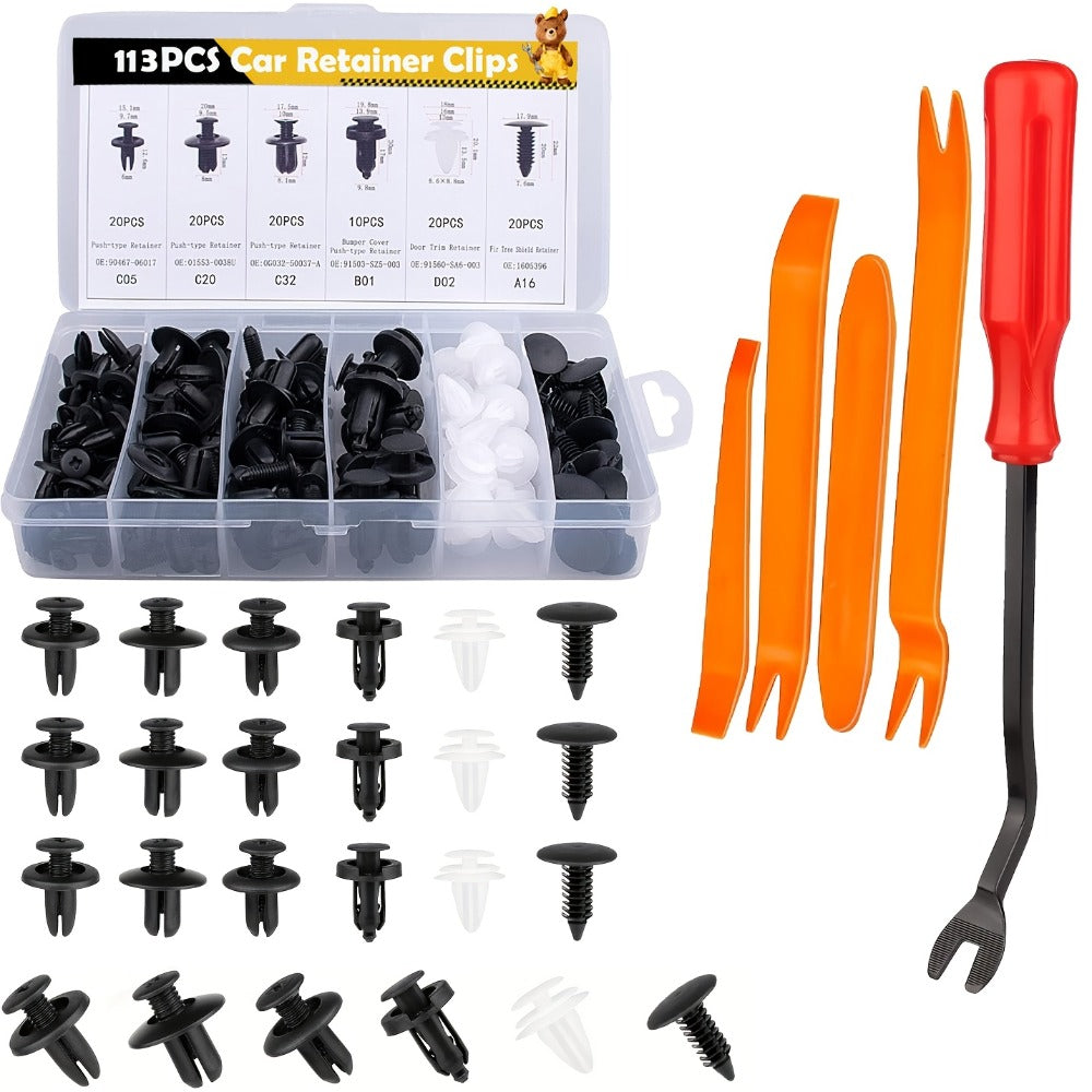 Car Retainer Clips Push Fasteners Kit Bumper Plastic Rivets Assortment for Auto Interior Exterior Trim Panel Body Clips – 113