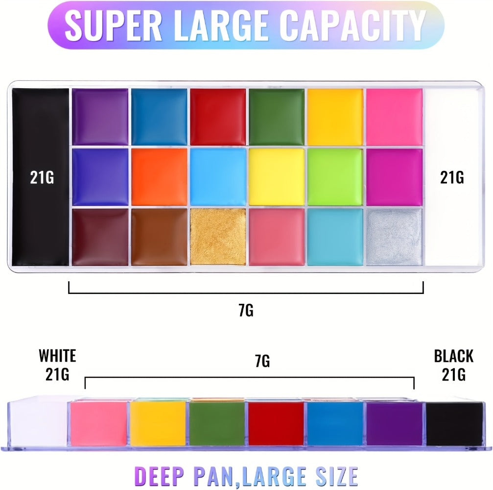 Oil-Based Face Body Paint Palette 20 Colors 168g – Halloween SFX Makeup Kit Black White Flash Tattoo Cosplay — image 13