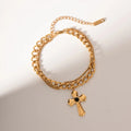 Stainless Steel Imitation Gemstone Cross Shape Pendant Bracelet - V.I.P Digital Presence