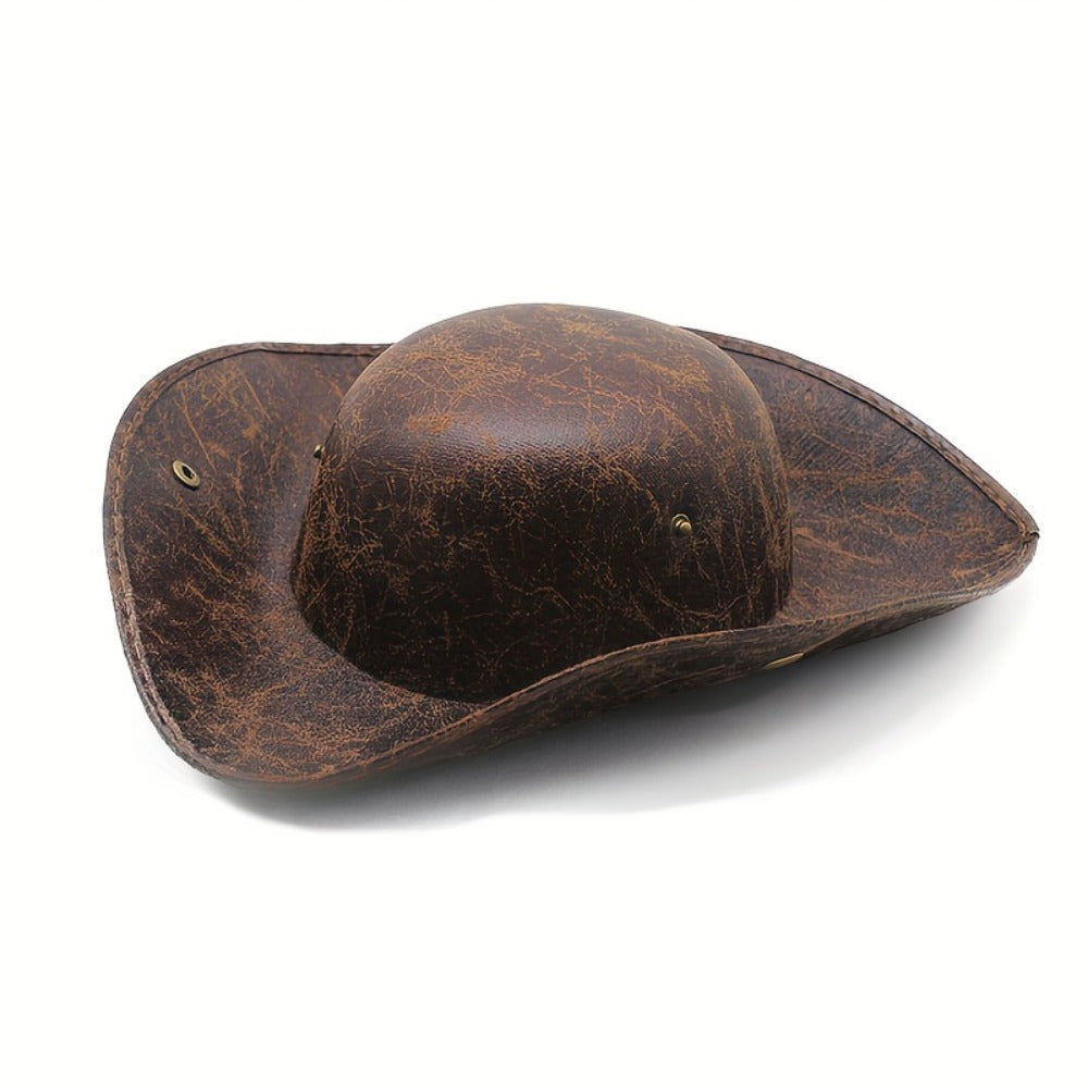 Pirate Tricorn Hat Faux Leather Wide Brim – Vintage Distressed Pirate Hat for Men Women, Halloween Costume, Cosplay — image 6