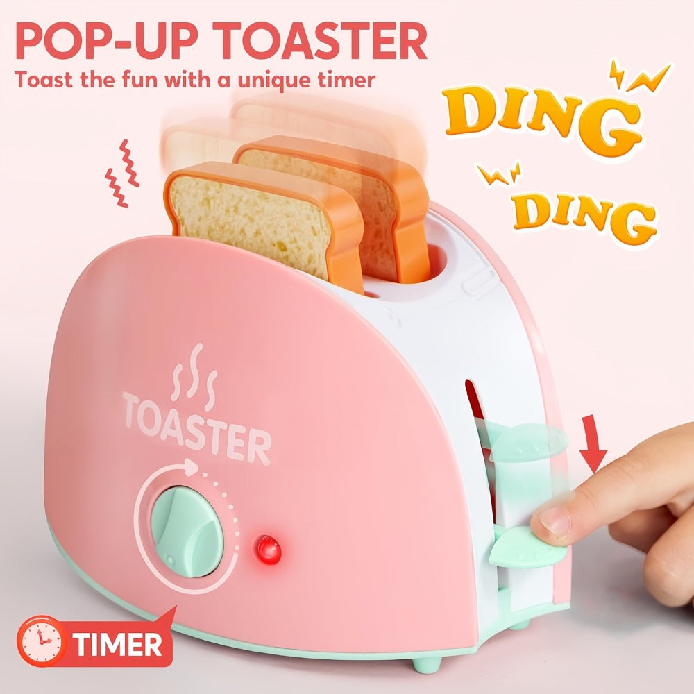 Kids Play Kitchen Toy Set with Realistic Coffee Maker, Toaster & Blender, 26PCS Pretend Play Kitchen Appliances for Toddlers 