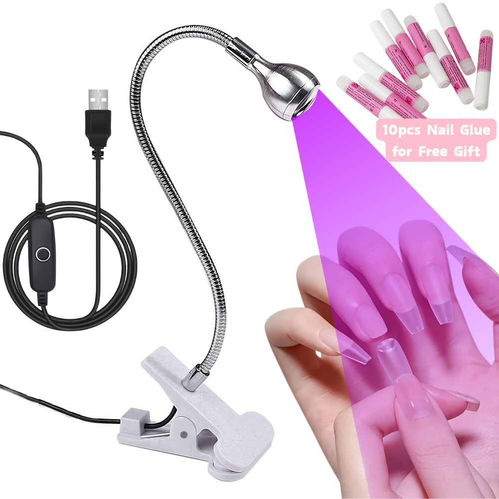 365nm-Labeled UV LED Nail Lamp with Clip Mount, Flexible Gooseneck, USB Cable and Black or White Finish — image 1