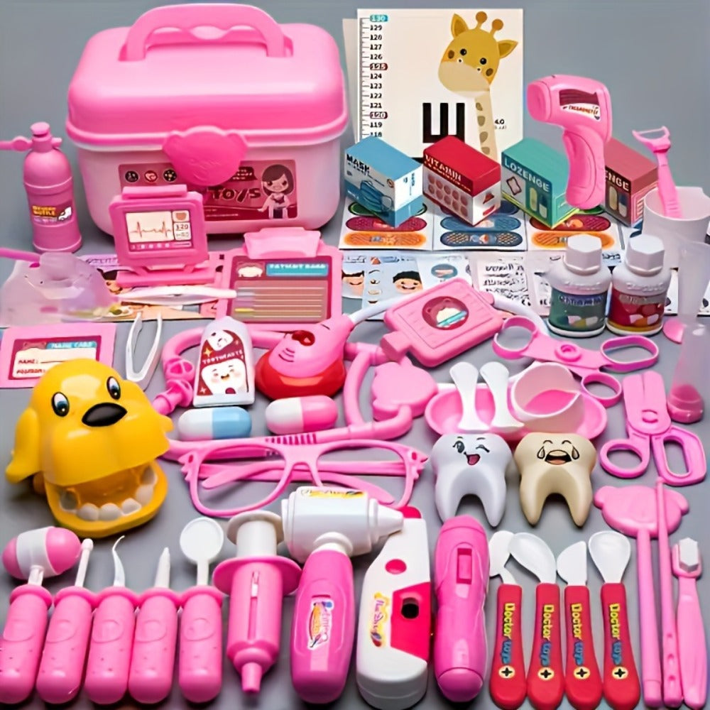 Pink Doctor Pretend Play Toy Set 40pcs for Girls, Simulation Nurse Kit with Stethoscope Injection Dental Tools — image 10