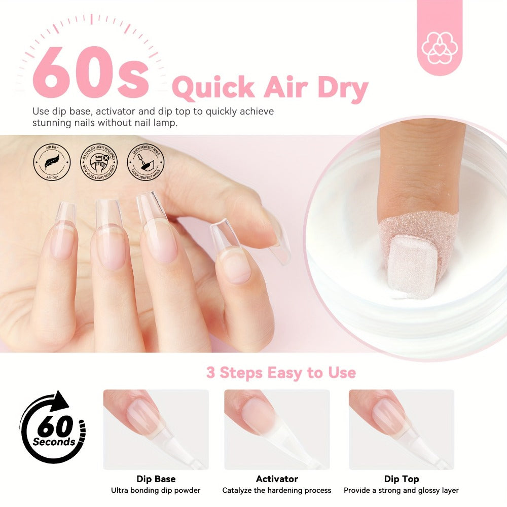 Dip Powder Nail Kit with SAVILAND Label, 60g Clear Powder, Three 15ml Liquids, Files, Buffer and Brush — image 5