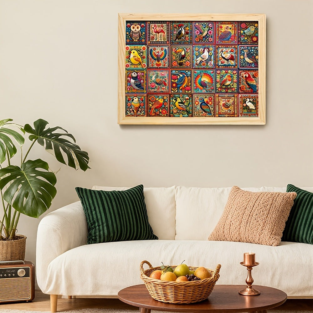 1000 Piece Bird Puzzle for Adults Bird Crochet Design – Challenging Animal Jigsaw with Letters on Back, Family Game Night Hom