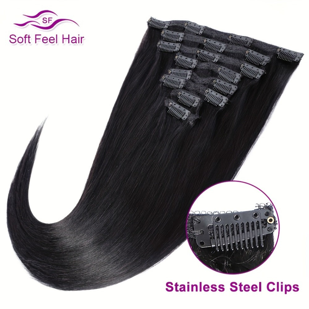 Clip In Human Hair Extensions Body Wave 8pcs 120g Full Head Real Human Hair Clip Ins Natural, for Home, Travel and Salon Hair
