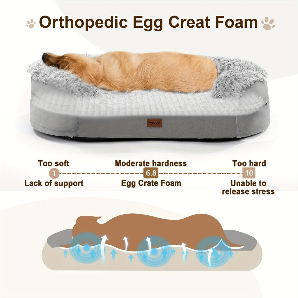 Egg-Crate Foam Dog Bed with Plush Bolsters and Rectangle or Semicircle Large-Size Shape Options — image 3