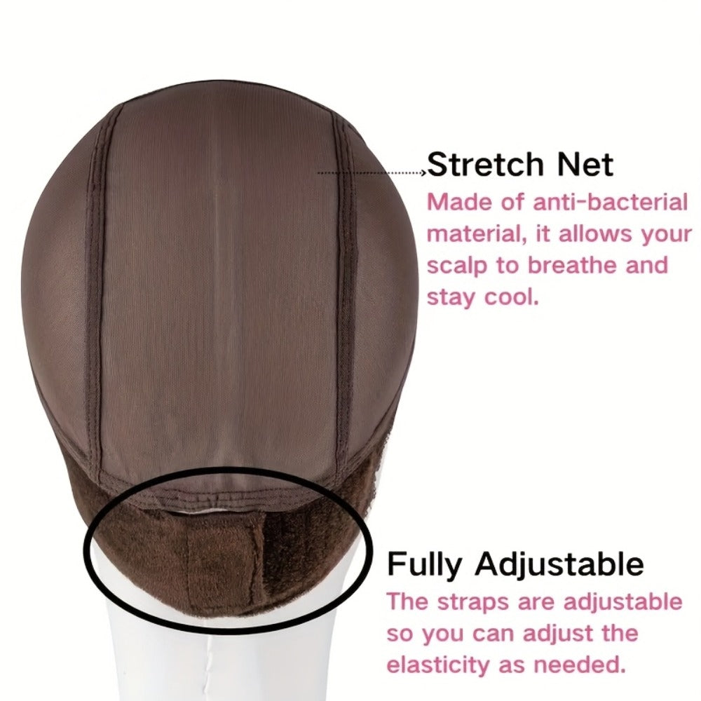 Wide Lace Wig Grip Caps, Two-Piece Set with Ear Cutouts and Adjustable Straps in Brown, Black or Beige — image 10