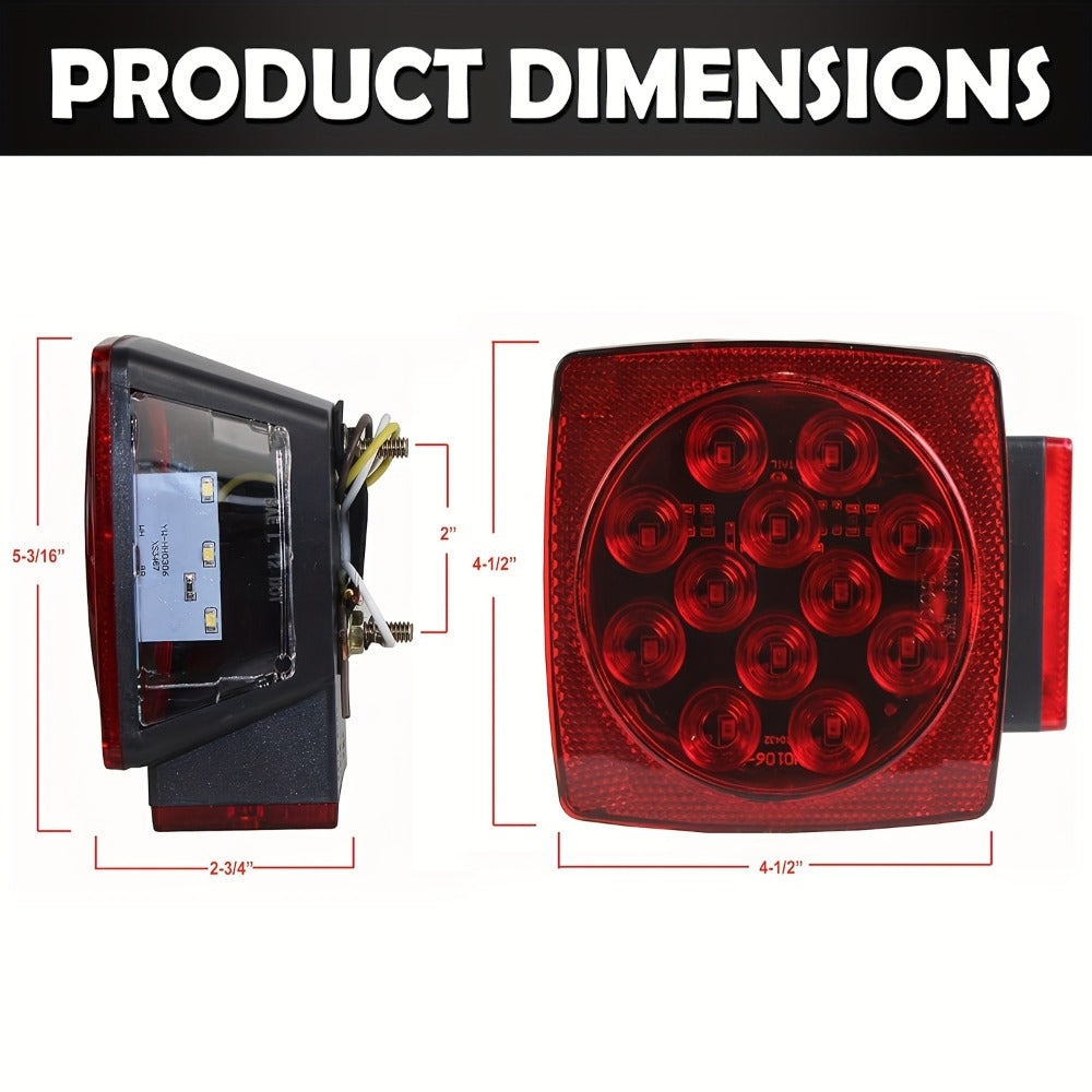 Trailer LED Light Kit 12V – Stop Turn Tail Brake License Plate & Side Marker Lights with Connectors for Trailers Under 80" — 