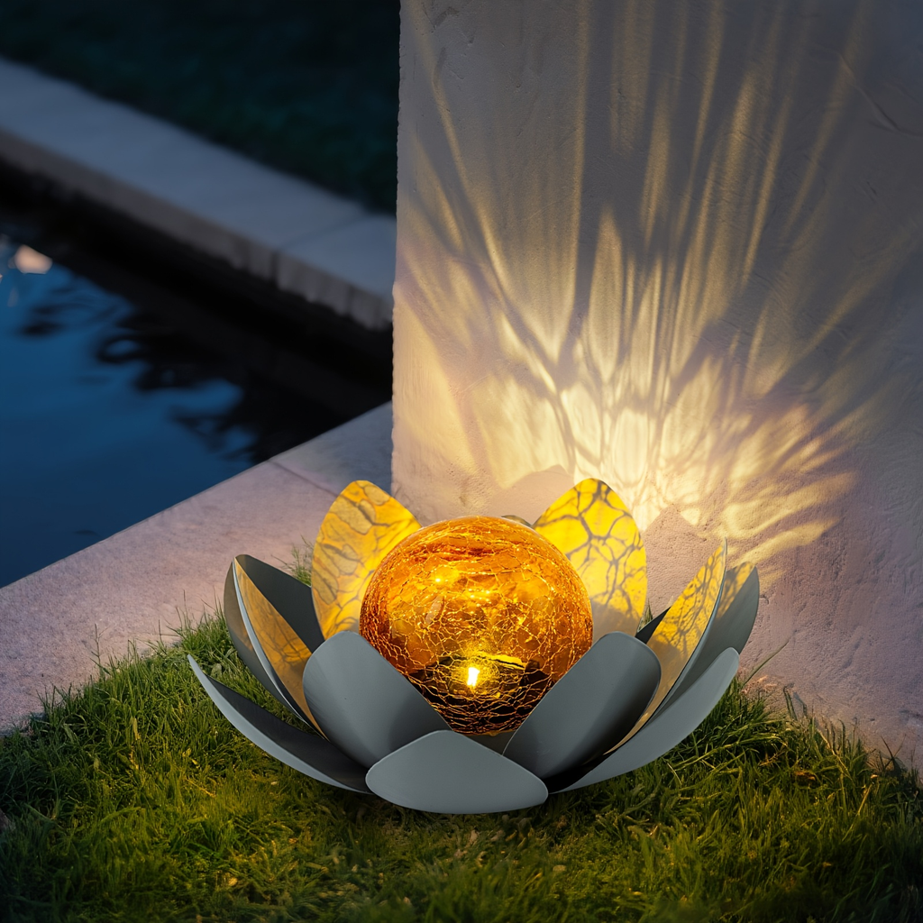 Solar Garden Light Lotus Flower with Cracked Glass Globe, IPX4 Rating and Three Color Options — image 6