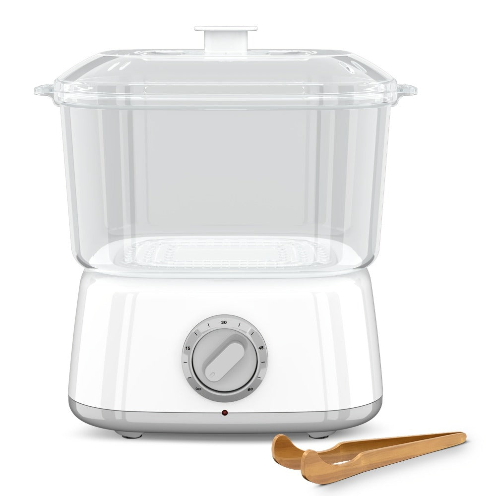 Compact Countertop Towel Steamer with Rotary Control, Black or White Base and Removable Clear Container — image 2