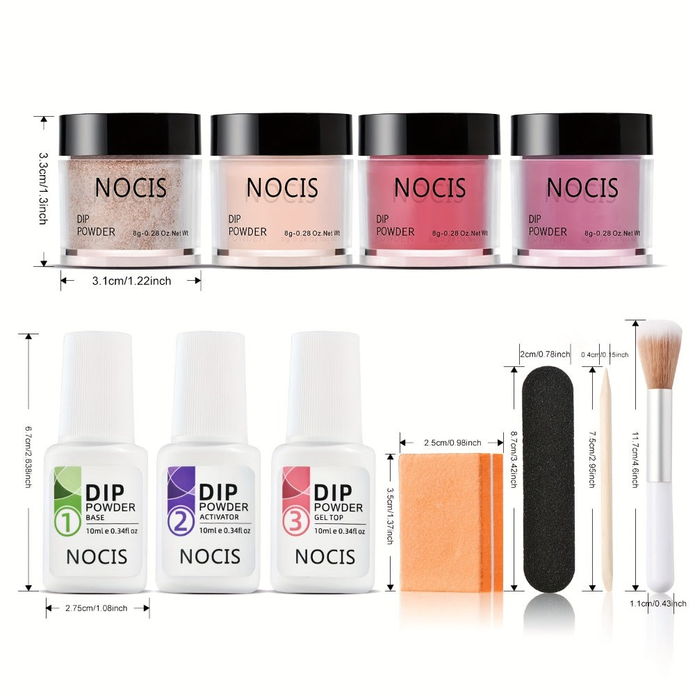 Dip Powder Nail Kit with NOCIS Label, Four Brown Nude Burgundy Glitter Powders, Three 10ml Liquids and Tools — image 5