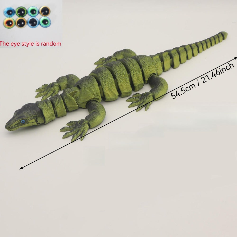 Giant Lizard Figurine 21 Inch 3D Printed – Realistic Reptile Animal Model Openable Mouth Easy 3-Part Assembly 7 Color Styles 