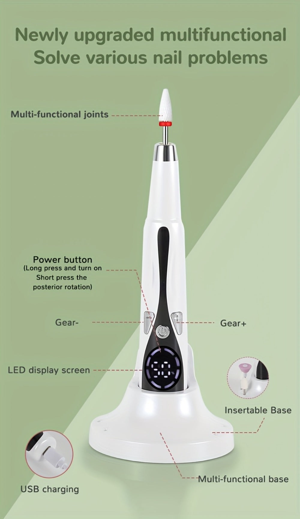 Electric Nail Drill Kit 12 Bits & Stand, 20000RPM Professional Nail File for Gel Polish Removal, Acrylic — image 14