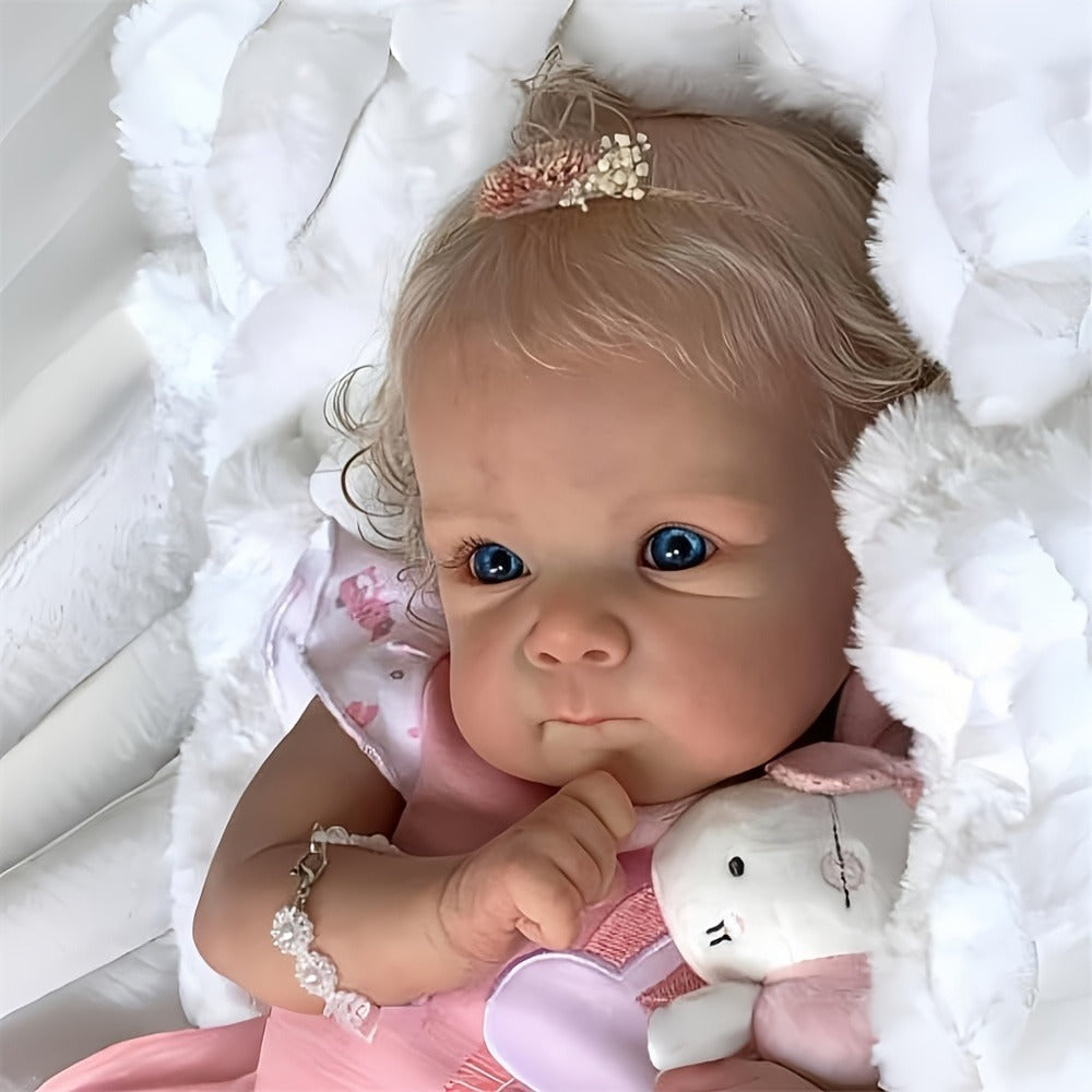 Reborn Doll, 22-Inch Full-Vinyl Open-Eye Figure with Hand-Rooted Hair and Pink Clothing Set — image 2
