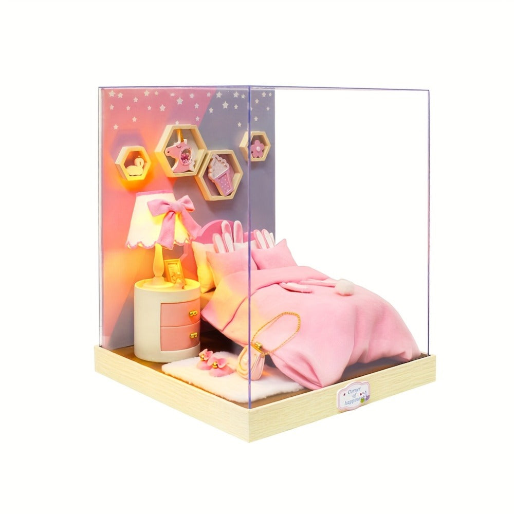 DIY Miniature Dollhouse Kit with Dust Cover Small, Mini House Model No Glue with the Listed Color, Size or Set Options for Ev