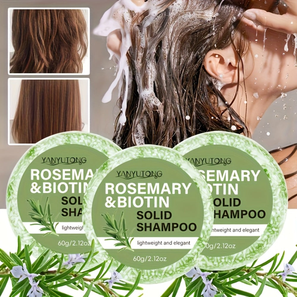 Rosemary Biotin Solid Shampoo Bar 3 Pack – Plant-Based Nourishing Mild Non-Irritating Formula for Sleek Smooth Hair, Scalp Ca