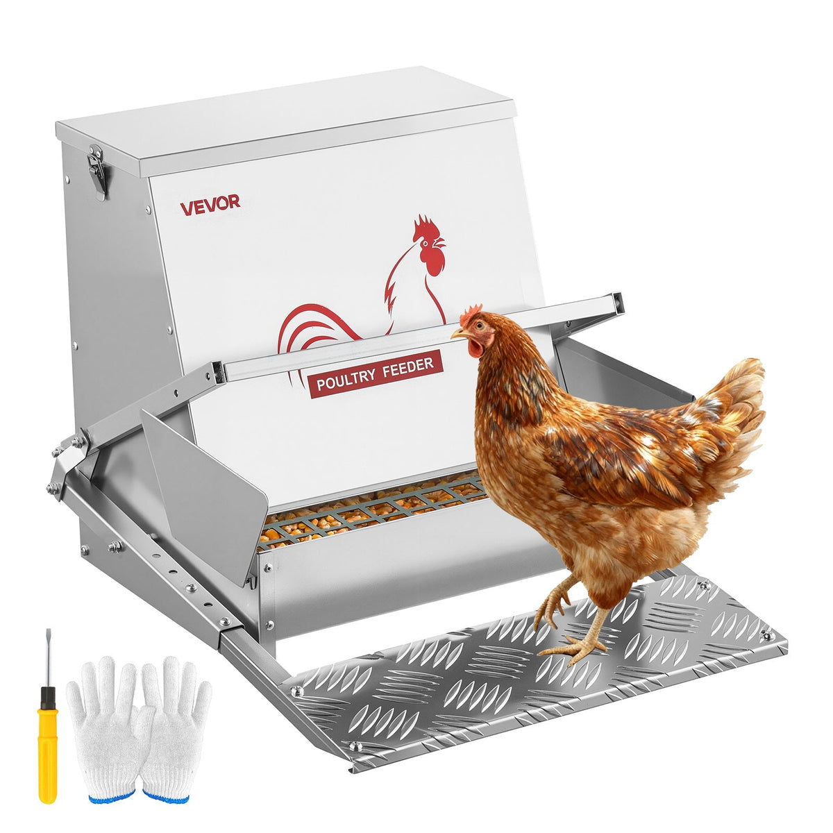Chicken Feeder Treadle Galvanized Steel Lockable for Garden, Patio and Yard Use, with the Listed Configuration — image 1