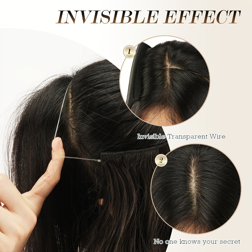 Hair Extensions Wavy 18-Inch Synthetic Halo Weft with Clear Wire, Two Clips and Ten Color Options — image 9
