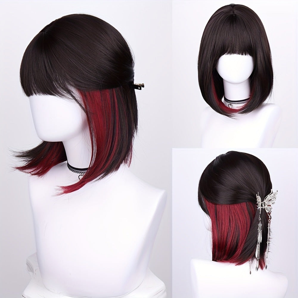 Synthetic Wig 16-Inch Straight Ombre Bob with Bangs, 150% Density and Rose Net Cap for Festivals — image 3