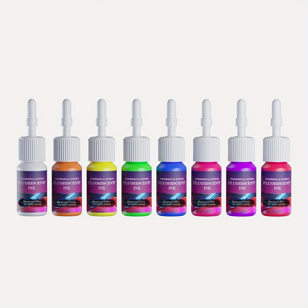 Tattoo Ink DMTATTOO UV Blacklight Set with Eight 5ml Bottles in White, Red, Orange, Green, Yellow, Purple, Blue and Pink — im
