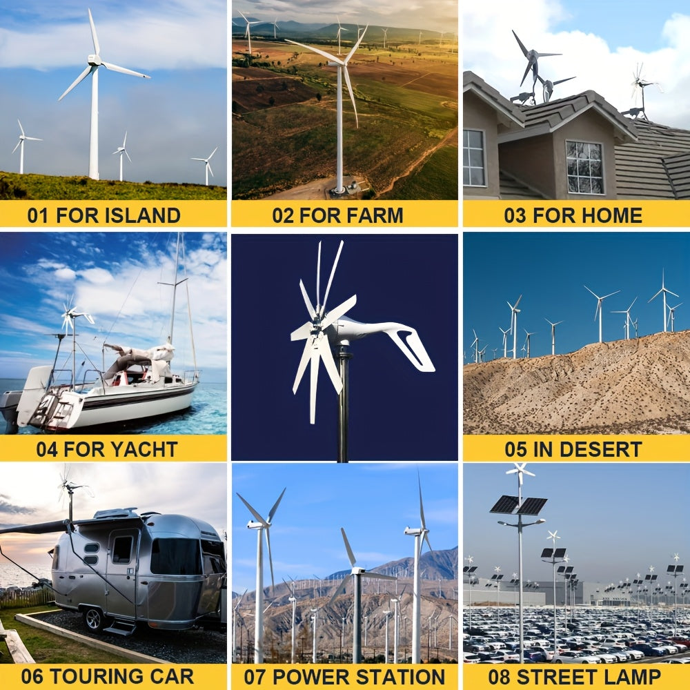 Wind Power Generator 1000W Horizontal Axis, 12V 24V with MPPT Controller, 6-Blade Coreless Magnet — image 1