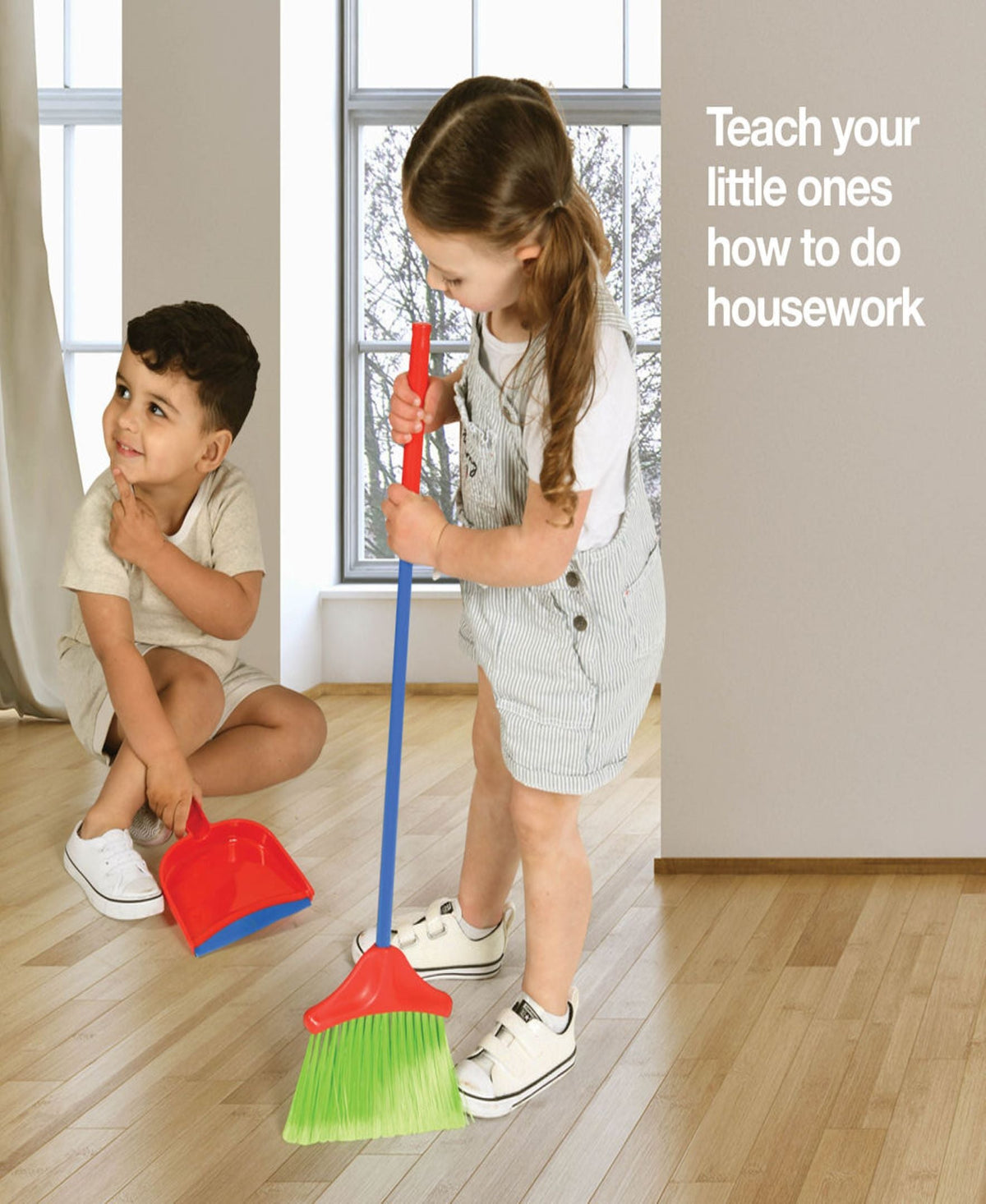 Kids Cleaning Set 4 Piece Toy Broom Mop Brush Dustpan, Pretend Play Housekeeping Kit for Toddlers Boys Girls — image 14