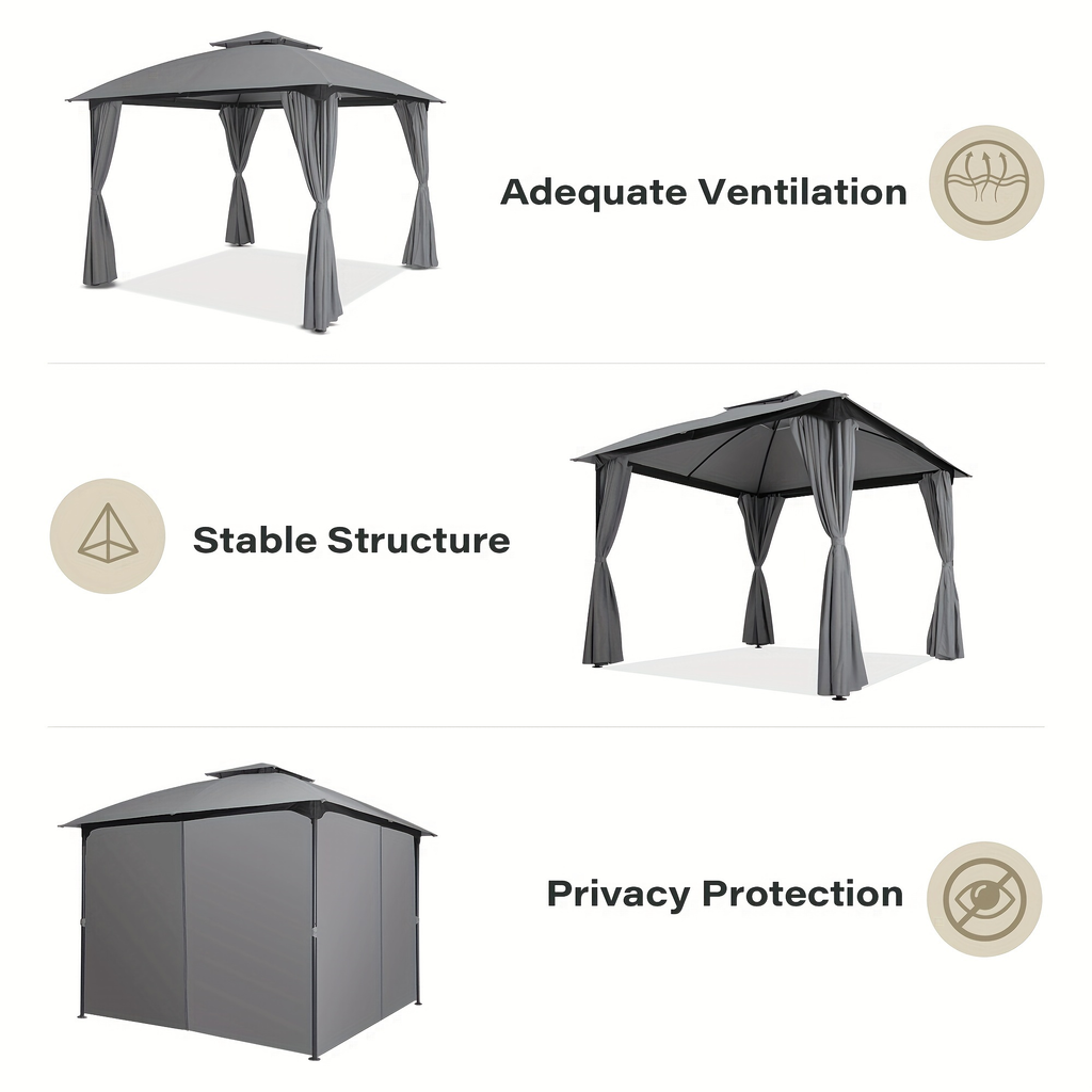 Gazebo Canopy Tent 10x10ft Arch Double Roof Mosquito Net Curtains for Garden, Yard and Pest Management — image 5