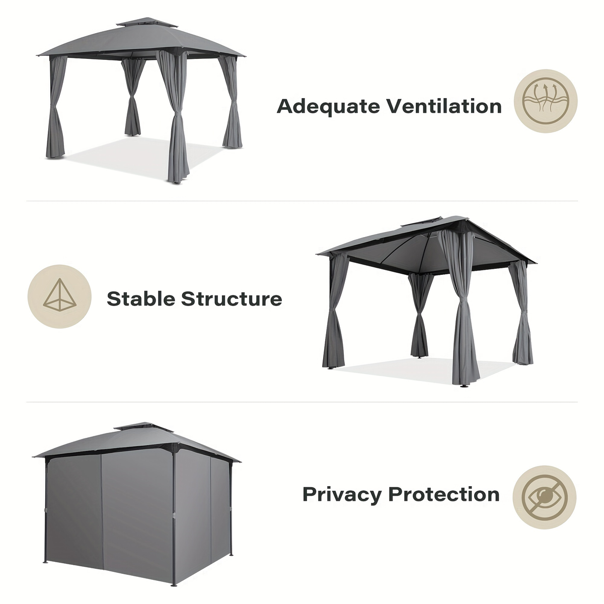 Gazebo Canopy Tent 10x10ft Arch Double Roof Mosquito Net Curtains for Garden, Yard and Pest Management — image 5