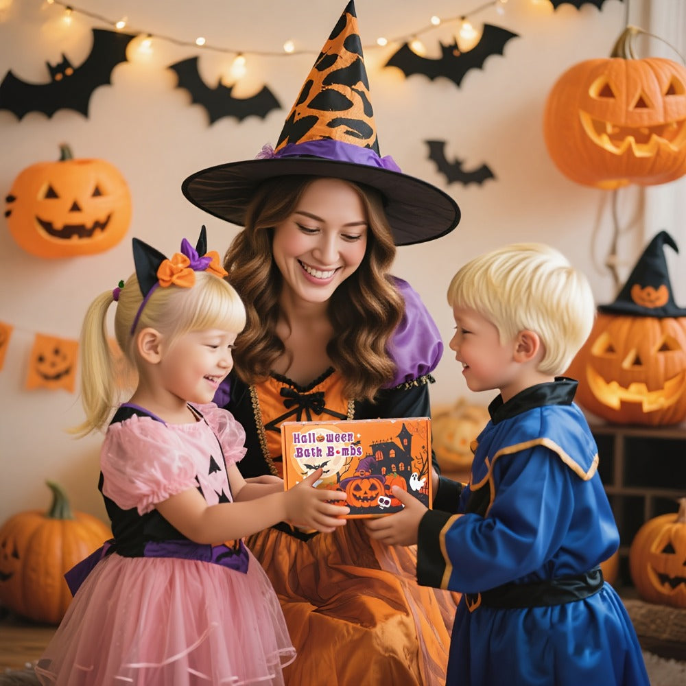 Bath Bombs, 5-Piece Halloween Gift Set with Pumpkin, Bat, Skull, Hat and Cat Shapes in Individual Wrappers — image 10