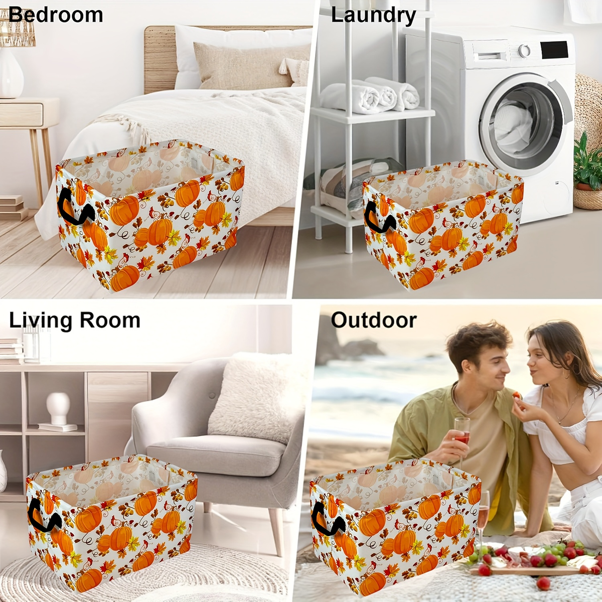Soft Open-Top Printed Storage Bin with Side Handles and Cat, Dog, Pumpkin, Duck or Dachshund Designs — image 14